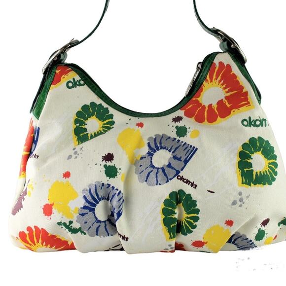 Akademiks Tag Her Y2K Hobo Bag Green Orange Paint Splatter Canvas VTG 90s NEW - Picture 3 of 6
